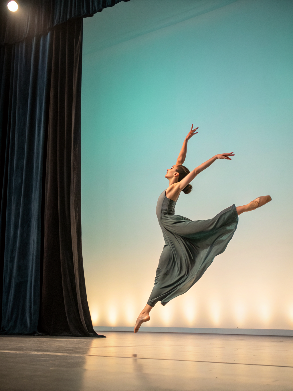 Dancers in motion with dramatic high-contrast lighting